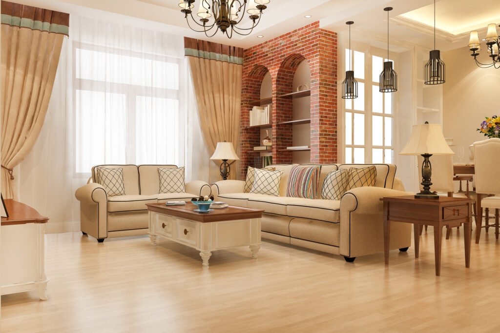 3d rendering modern dining room living room with retro armchair european style